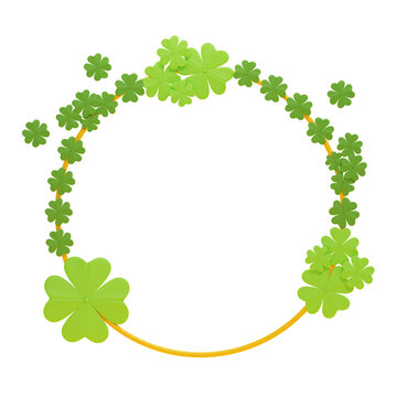 Circular clover frame with green shamrock leaves on yellow ring border for St Patrick Day greeting card background design elements