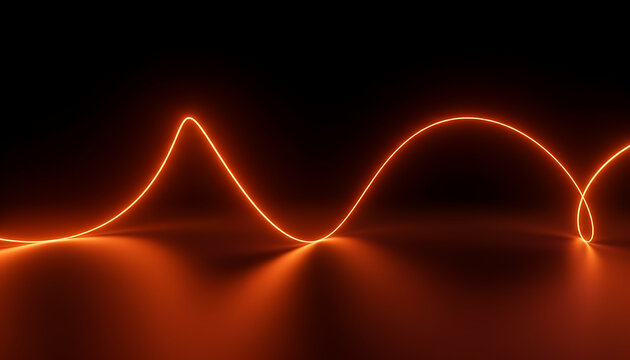 Abstract glowing orange light wave on dark background