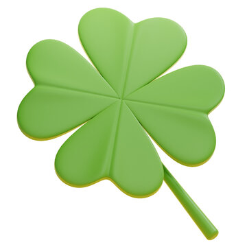 Green Four Leaf Clover 3D Render Symbol of Luck and St Patricks Day Festive Icon