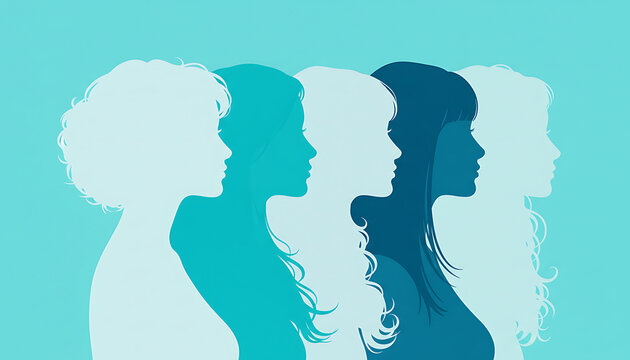 Diverse group of women profiles in blue tones