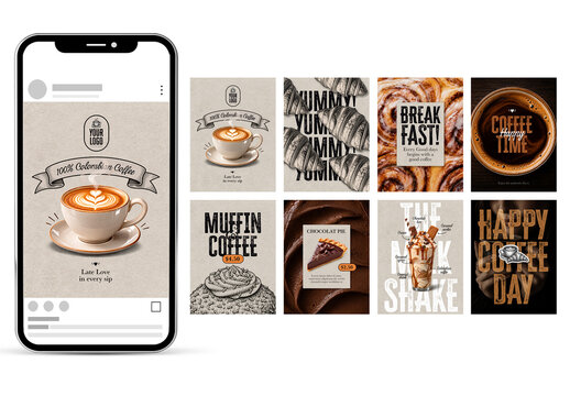 Cafeteria and bakery Shop Social Media. Post Set