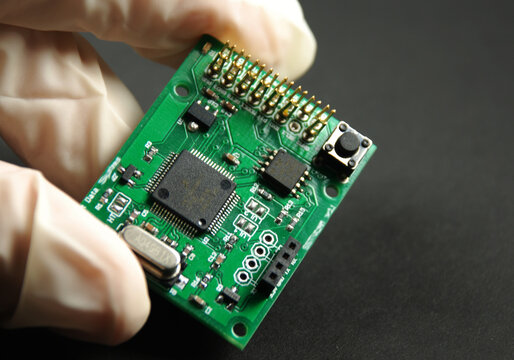 Circuit Board Close-Up with Microchip and Electronic Components