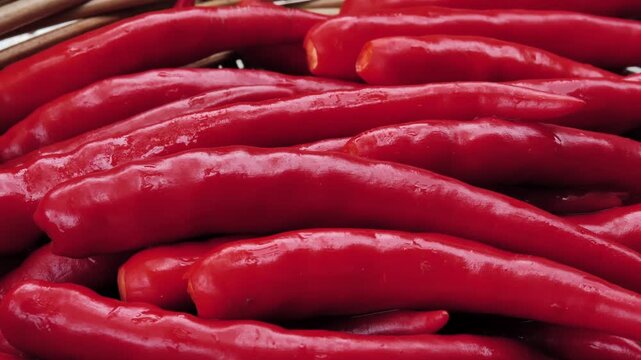 fresh red chili peppers in a basket