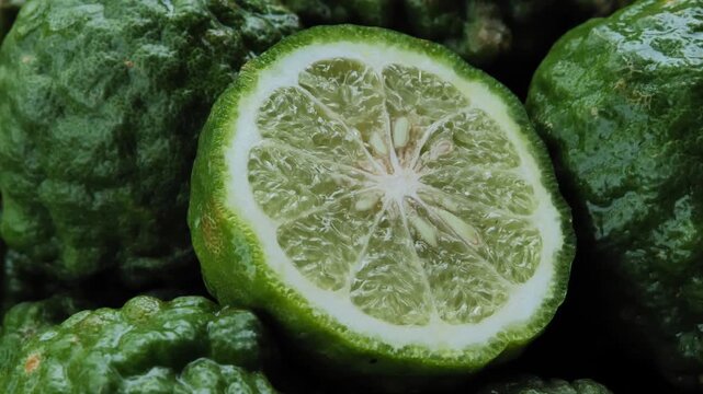 Sliced kaffir limes in a basket