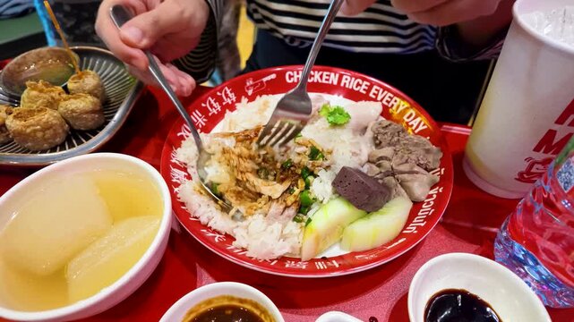 Eating Thai Khao Man Gai Chicken Rice Street Food in Bangkok