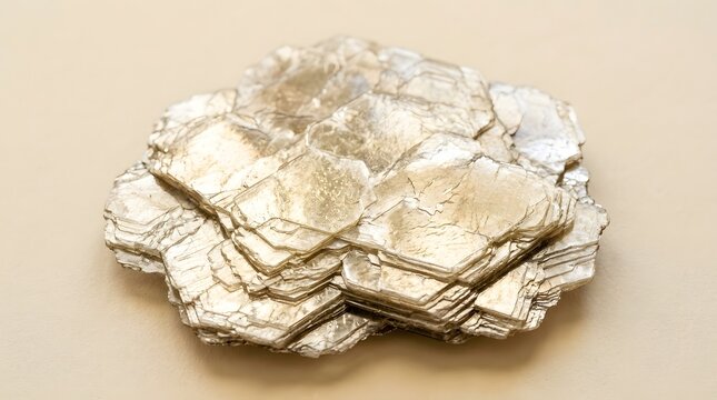 Muscovite mica crystal formation featuring intricate translucent layers and shimmering metallic luster captured in a high resolution macro studio photograph