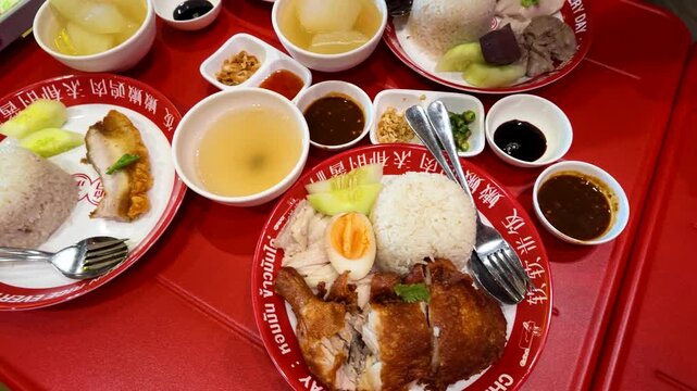 Traditional Thai Khao Man Gai Chicken Rice Set in Bangkok