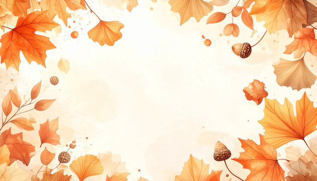 Autumn Watercolor Frame Background, Generative AI