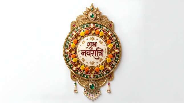 Shubh Navratri Hindi Greeting Diya Lamp Floral Medallion Vertical Printable Greeting Card Invitation Poster Bookmark Template