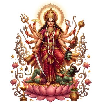 Goddess Durga vector illustration for Hindu festival celebration, religious concept, and cultural greeting card design