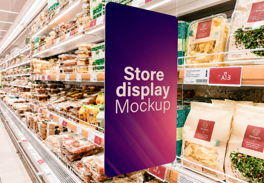 Supermarket Display Shelf Poster Mockup