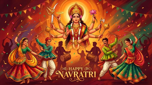 Garba Night Diwali poster for Navratri Dussehra festival of India. vector illustration design of peoples playing Dandiya dance.