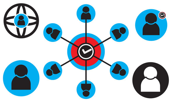 Central Network Of Connected User Icons Representing Social Network, Team Collaboration And Targeted Communication