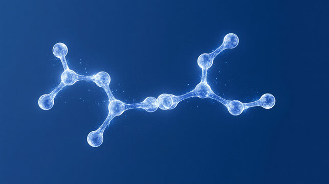 Abstract molecular structure rendered in blue tones representing scientific research and digital biotechnology concepts.