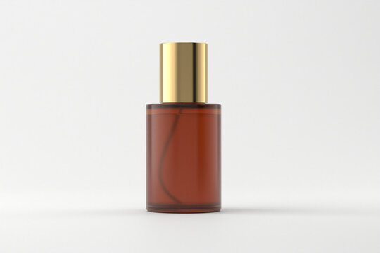 Amber spray bottle with gold cap isolated on white background 3d rendering