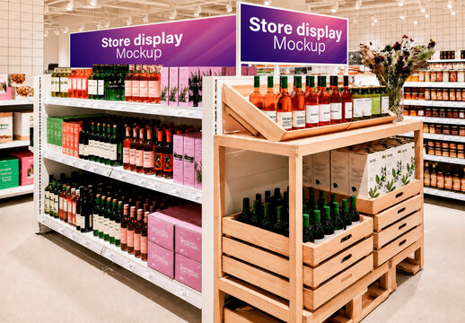 Supermarket Promotional Display Section Sign Mockup