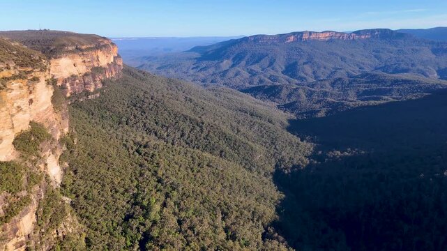 Panoramic View of Jamison Valley and Sandstone Cliffs in Blue Mountains