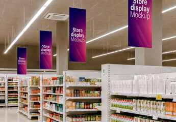 Supermarket Suspended Ceiling Sign Mockup