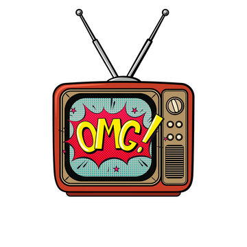 Retro TV with "OMG!" on the screen. Vintage electronics. Pop art vintage Illustration on a transparent background