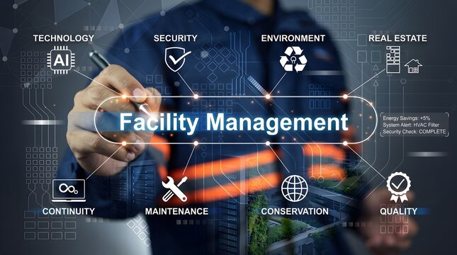 Professional Facility Manager Utilizing Advanced Digital Interface for Integrated Building Maintenance and Operational Infrastructure Systems