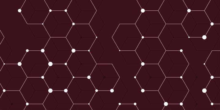 Dark purple maroon background with white hexagonal wireframe network and node dots