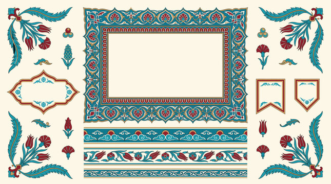 Ottoman Turkish Ornamental Frame Border Decorative Vector Elements Set EPS SVG
