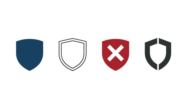 Security shield icons demonstrating different statuses like protected, empty, failed, and divided.