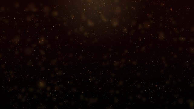 Numerous small glowing particles rise gently against a smooth brown gradient background. Animated scene combines particles and glowing orbs with light.