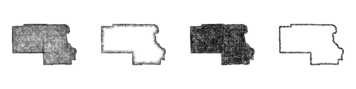 Sketch black and white Thurston, Nebraska outline map design set