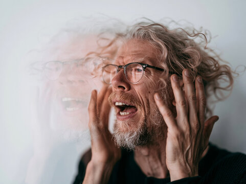 Distressed Mature Man Experiencing Mental Breakdown and Anxiety
