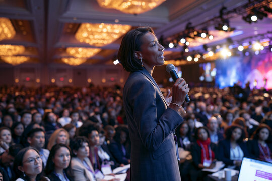 Keynote Speaker Presenting to Large Audience at Corporate Conference