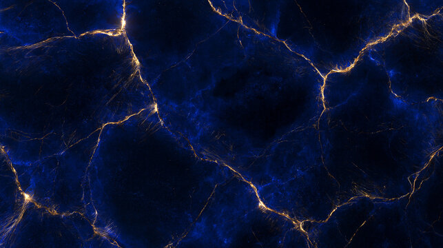 Blue Marble Texture with Glowing Golden Veins Background