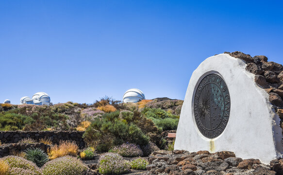 MOUNT TEIDE, TENERIFE, SPAIN - JULY 27, 2026: Entrance of Teide Observatory, Instituto de Astrofisica de Canarias, Institute of Astrophysics of the Canary Islands, IAC, with telescope domes, science