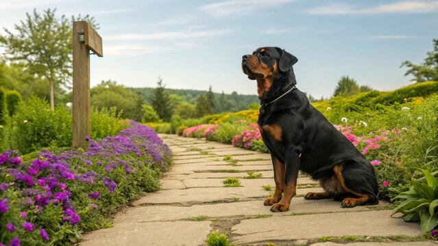 Glossy Black and Tan Rottweiler Standing Proudly With Strong Confident Appearance and Beautiful Coat.