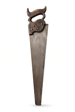 Vintage hand saw with ornate handle and metal blade for woodworking