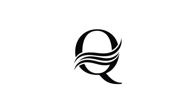 Elegant monogram logo design featuring the letter Q beautifully integrated with elegant flowing water waves.