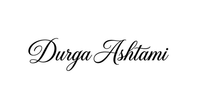 Durga ashtami elegant black cursive calligraphy isolated on white background