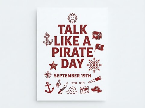 Talk like a pirate day poster design with nautical icons isolated on white background