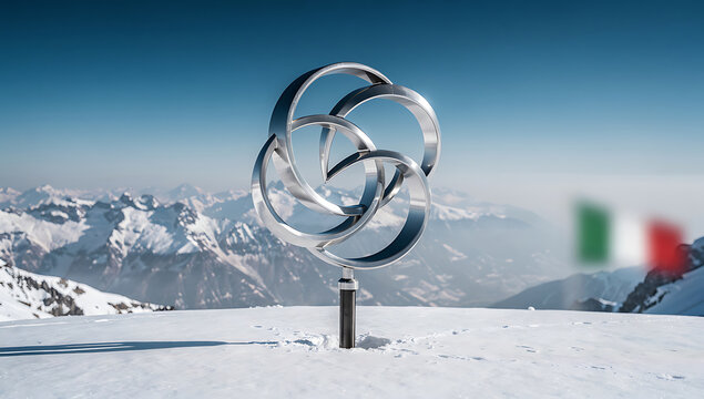 Photorealistic winter sports scene with snow and mountains