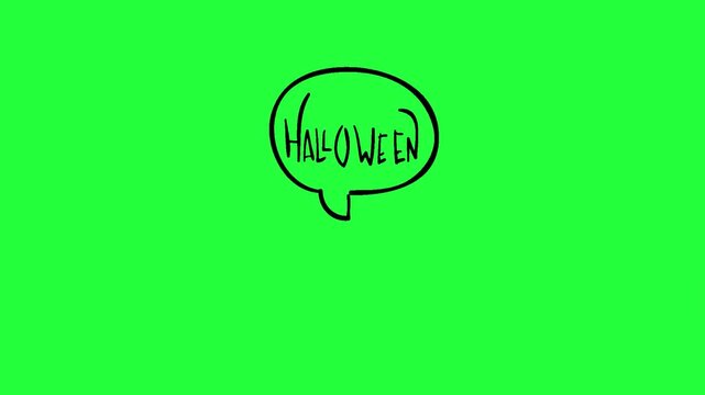 Hand drawn speech bubble with h a l o w e n text animated on green 