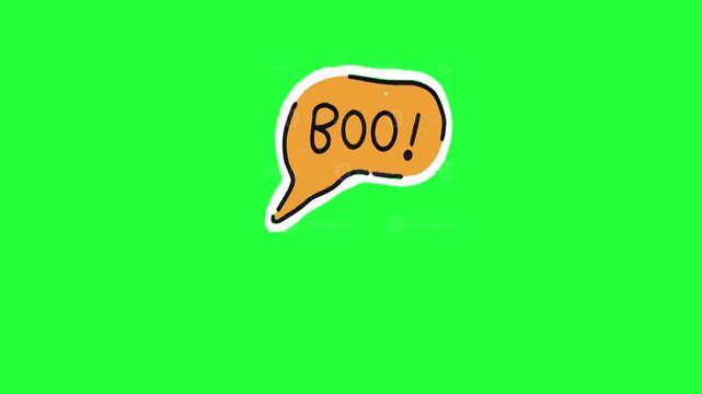 Hand drawn orange speech bubble with b o text animation on green