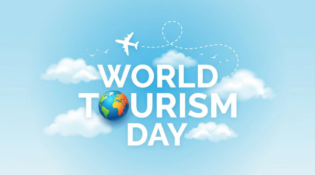 World Tourism Day Vector Illustration with Airplane and Globe
