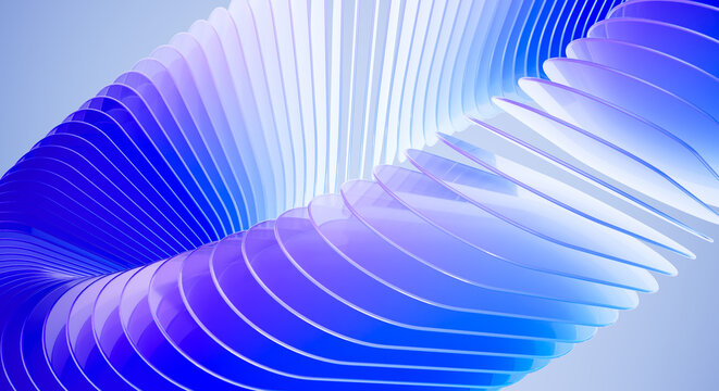 Abstract 3D Render of Flowing Blue Purple Gradient Spiral Structure with Layered Curved Shapes Modern Futuristic Design