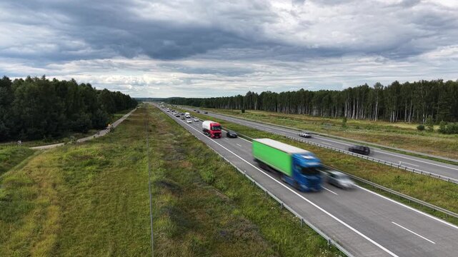 Aerial view of European motorway A1 in Poland