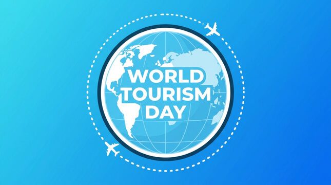 World Tourism Day Greeting with Earth Globe and Plane Illustration