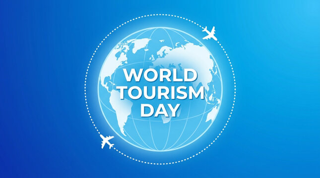 World Tourism Day Celebration Banner with Earth Globe and Airplanes