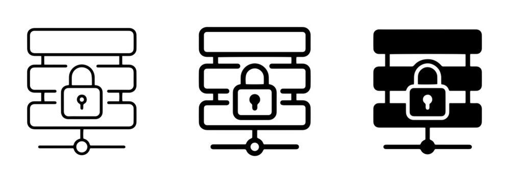 Server security lock icons outline and solid styles, UI and web interface
