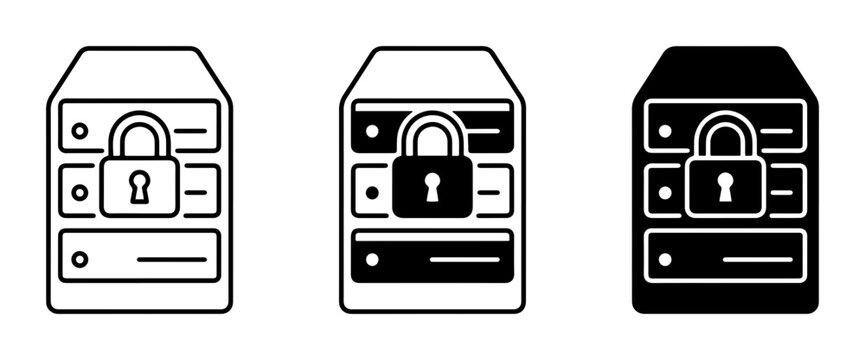 Server security icons with padlock outline solid styles, UI and web interface.