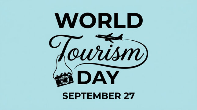 World Tourism Day September 27 Graphic with Airplane and Camera