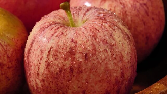 Close-Up of Red Apple Covered with Water Droplets	